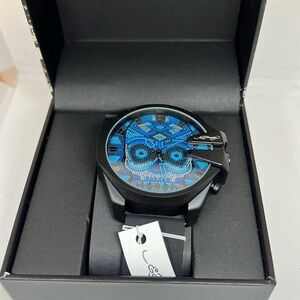 Ed Hardy Men’s Skull Print Dial Matte Black Silicone Strap Analog Watch …